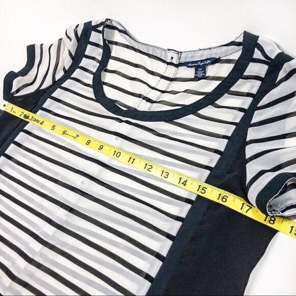 AEO Sheer Black/White Striped Blouse Sz SP - Picture 8 of 10